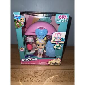 Cry Babies PlayTime Chloe’s Kitchen Mini Doll Playset Toy New 13+ pcs Light Skin